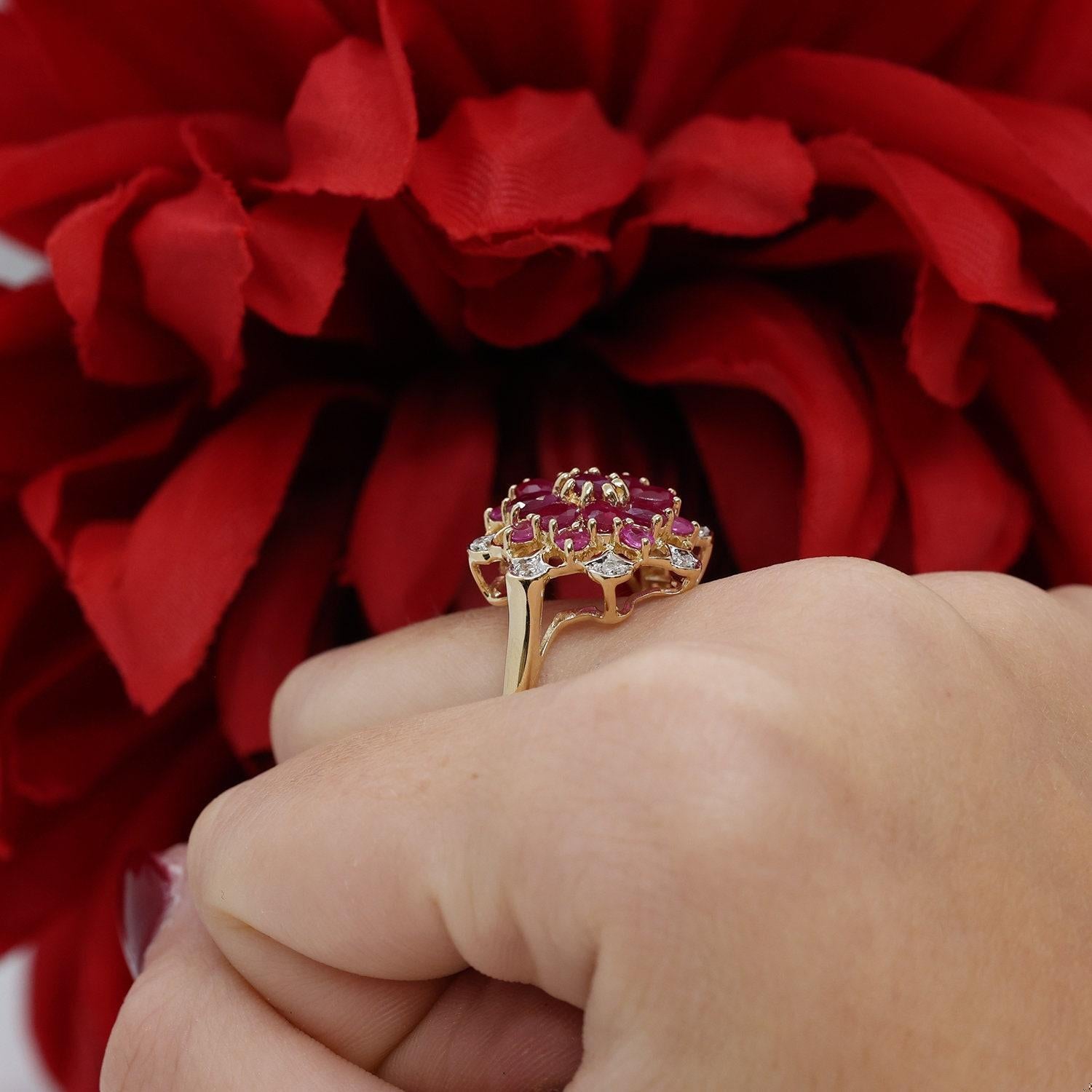 Ruby Pink Sapphire Diamond Flower Ring 14K Gold 2.91 CTW Size 9 Ladies Estate