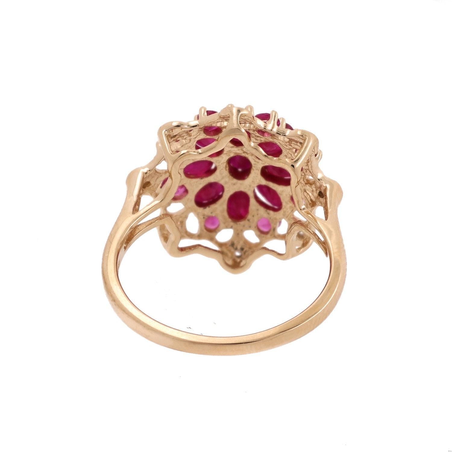 Ruby Pink Sapphire Diamond Flower Ring 14K Gold 2.91 CTW Size 9 Ladies Estate