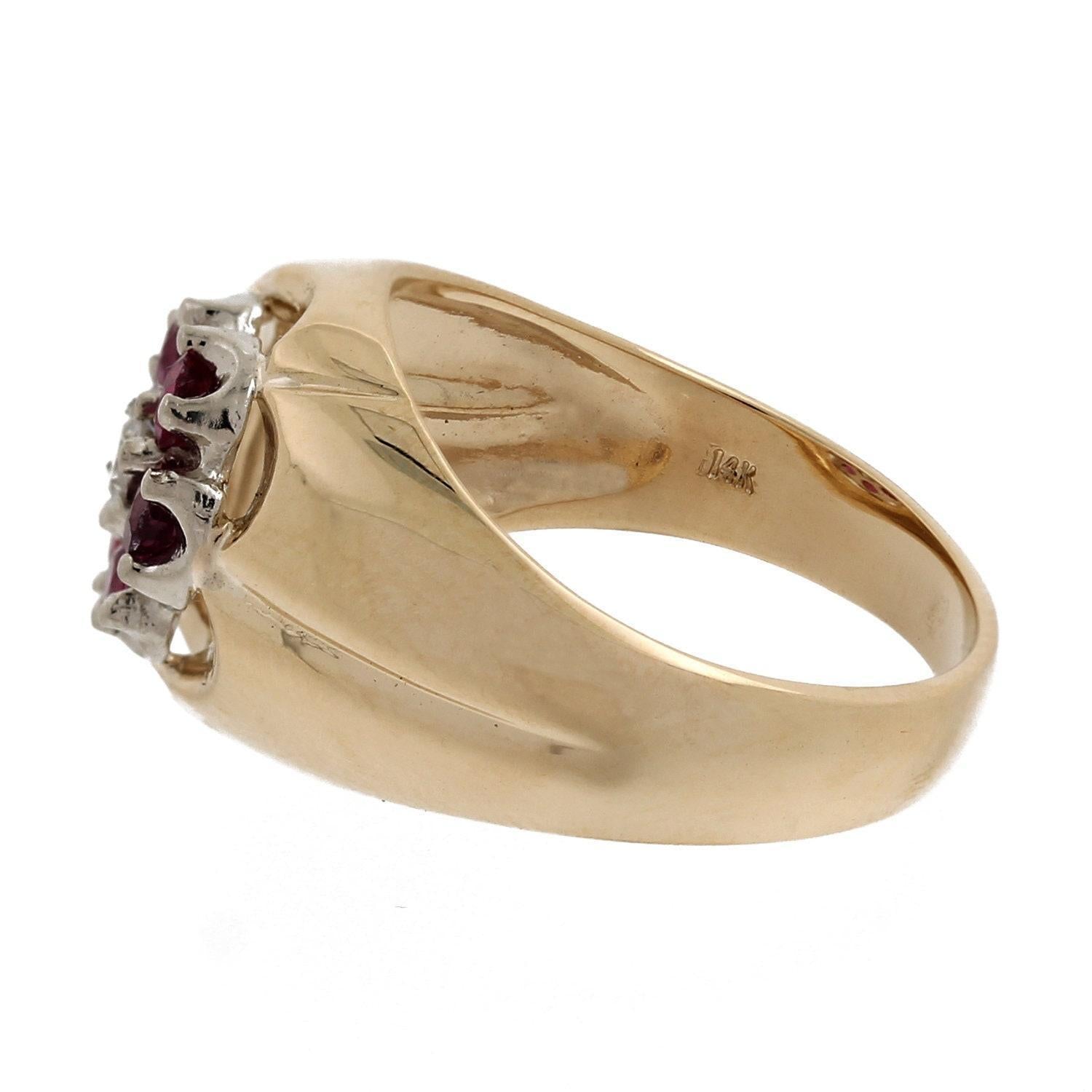 Ruby Diamond Signet Flower Ring Two-Tone Gold 1.08 CTW Size 10 Unisex Estate
