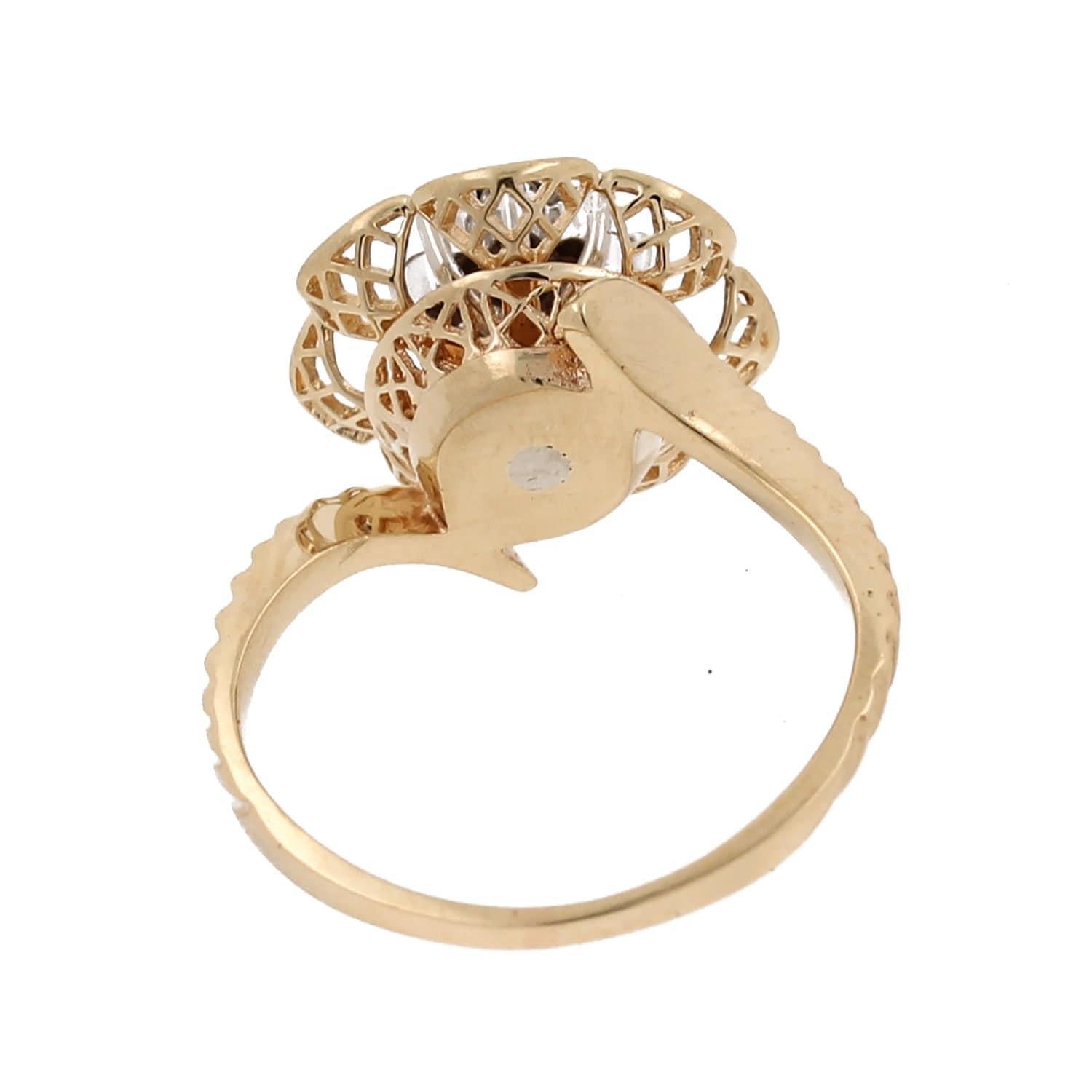 Vintage Sapphire Diamond Flower Filigree Ring 14K Yellow Gold 0.45 CTW Size 6