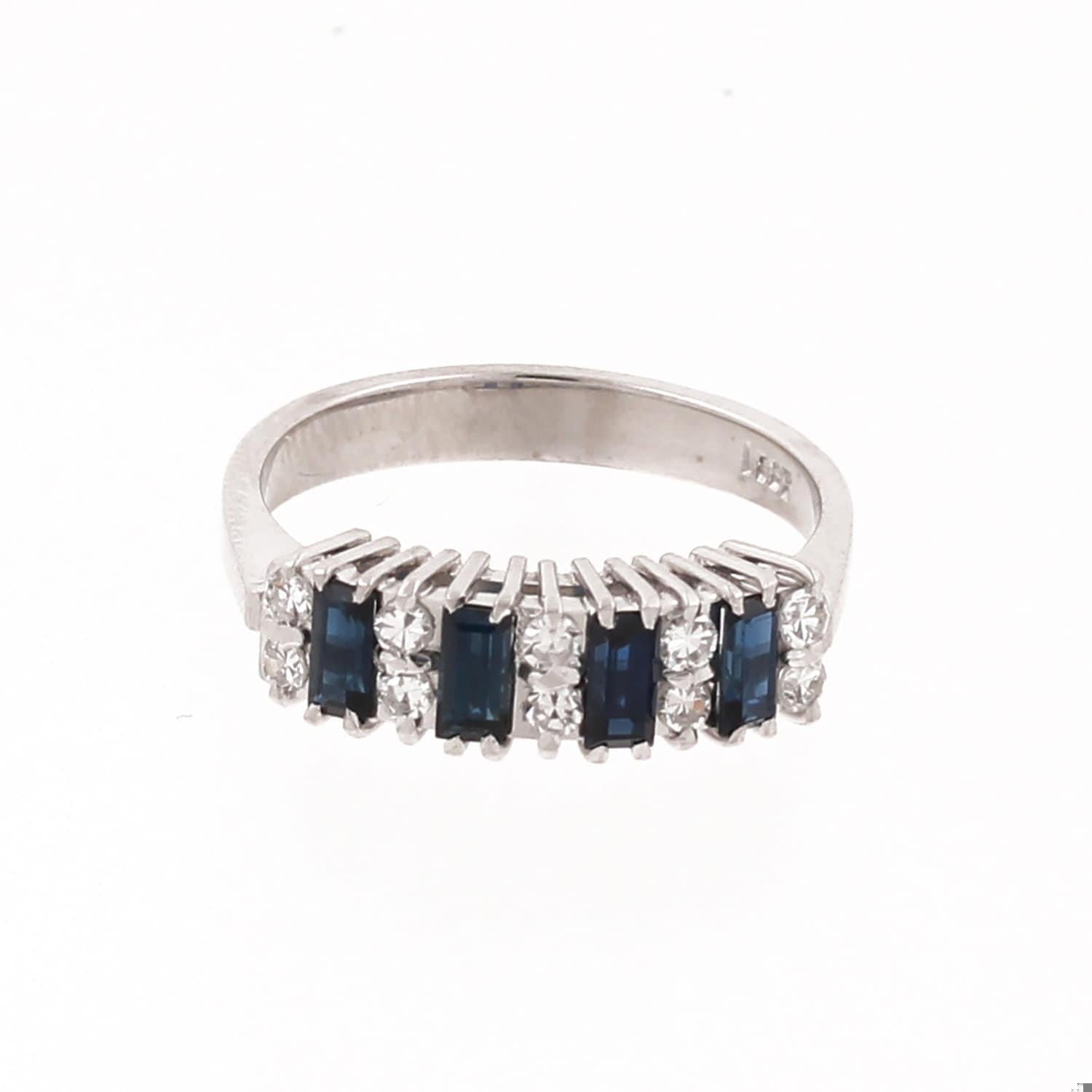 Sapphire Diamond Half Eternity Band Ring 18K White Gold 0.85 CTW Size 6.5 Estate