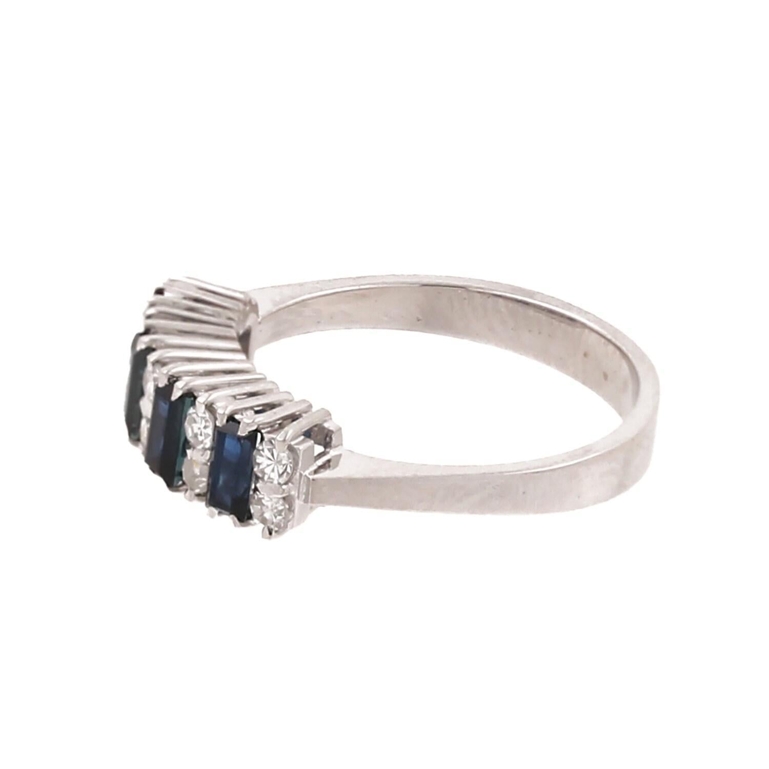 Sapphire Diamond Half Eternity Band Ring 18K White Gold 0.85 CTW Size 6.5 Estate