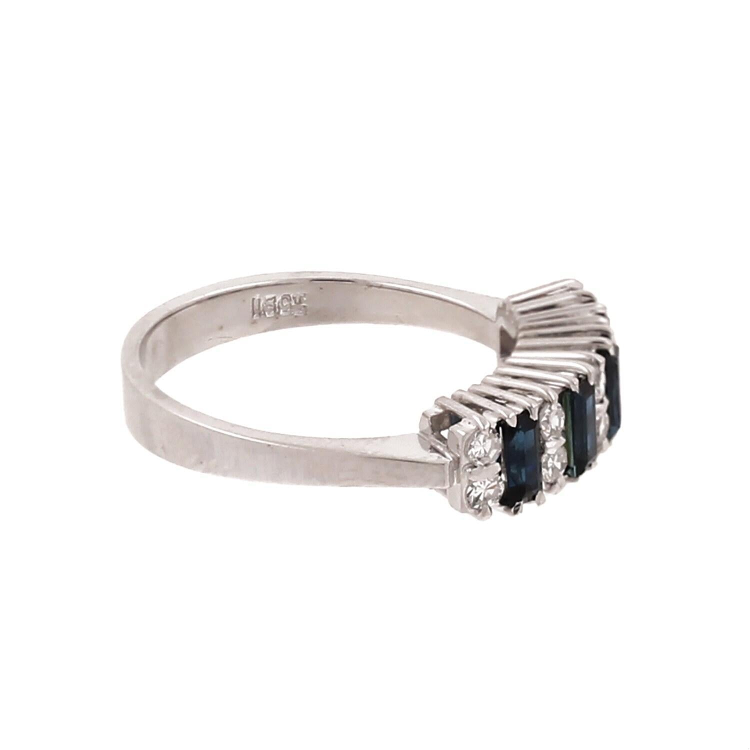 Sapphire Diamond Half Eternity Band Ring 18K White Gold 0.85 CTW Size 6.5 Estate