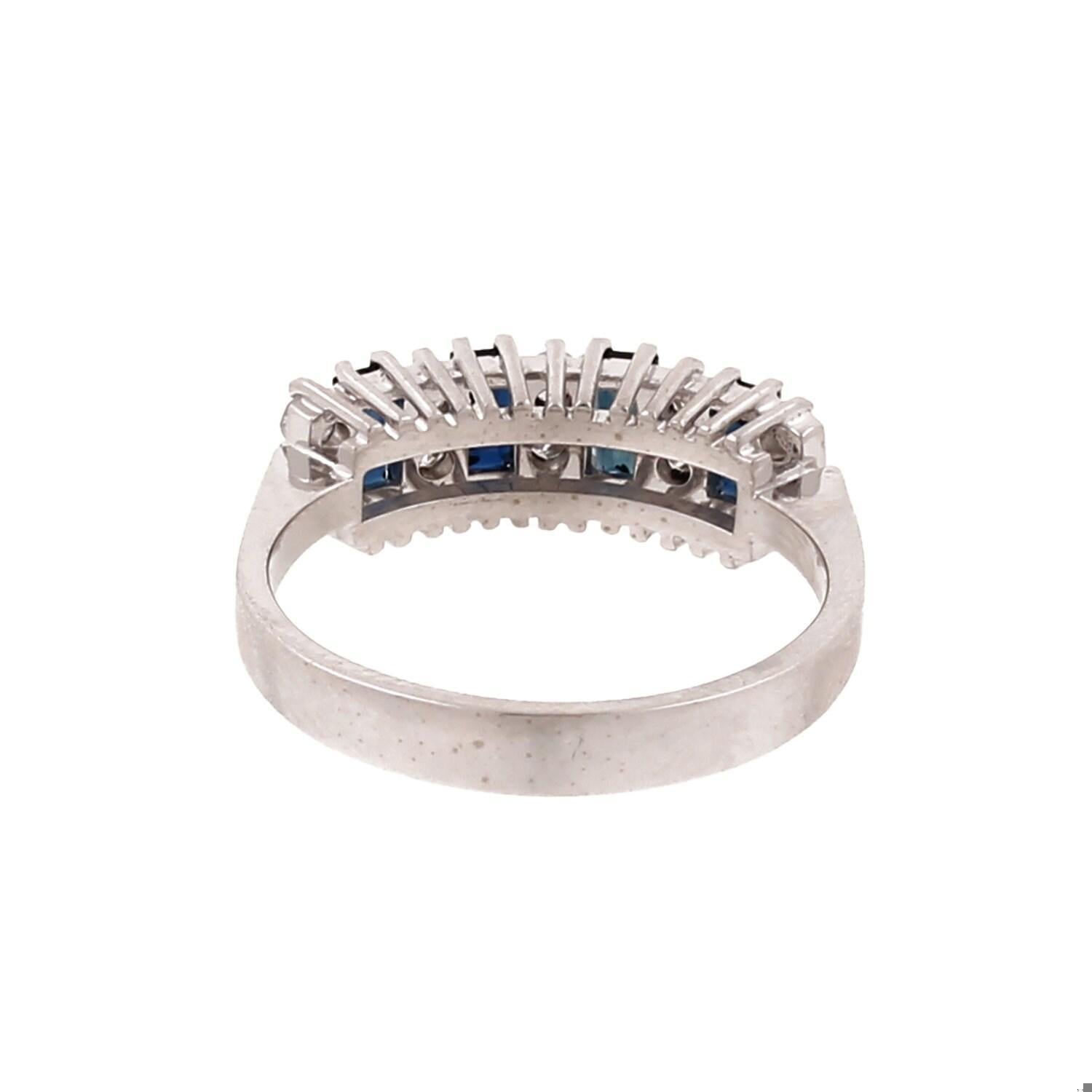 Sapphire Diamond Half Eternity Band Ring 18K White Gold 0.85 CTW Size 6.5 Estate