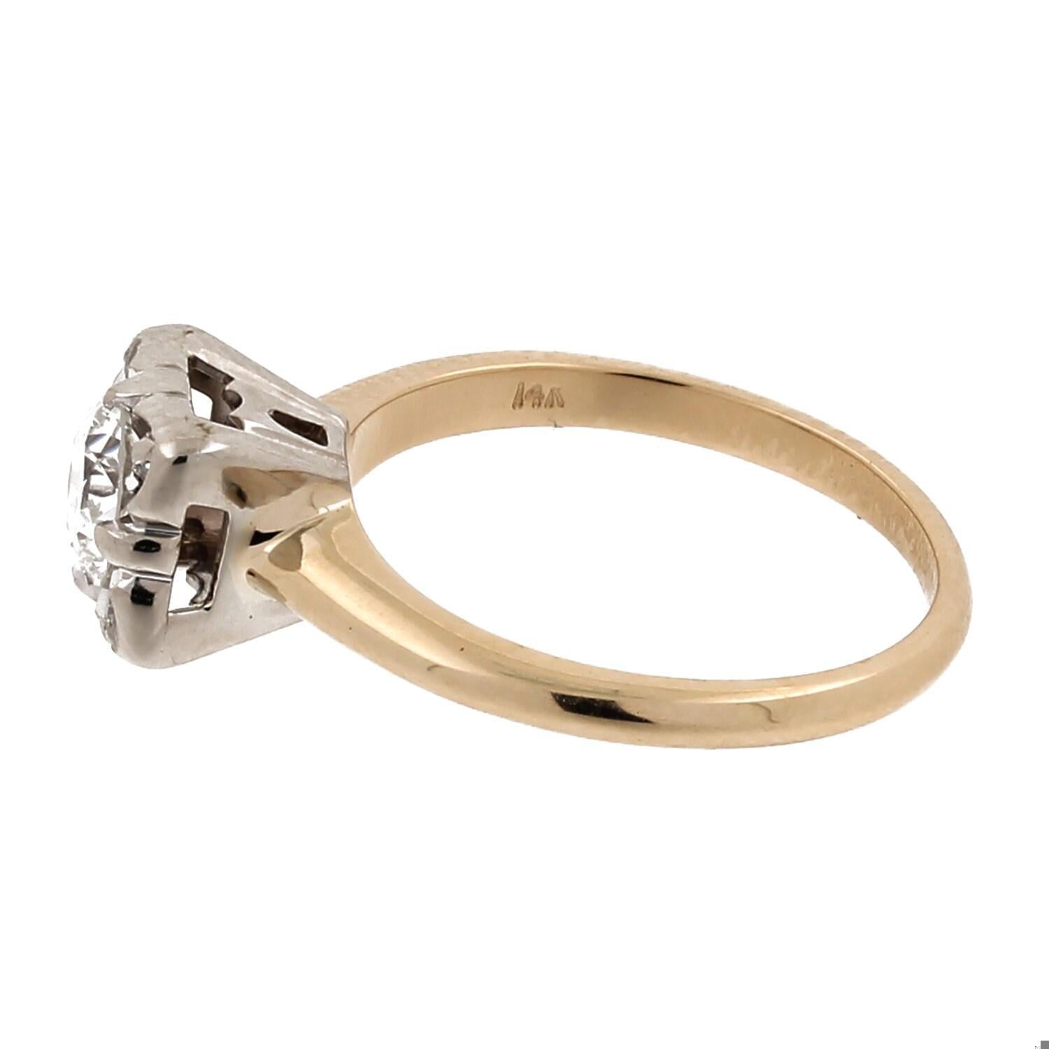 Solitaire Diamond Engagement Ring 14K Two-Tone Gold 0.58 TW SZ 5.25 Vintage