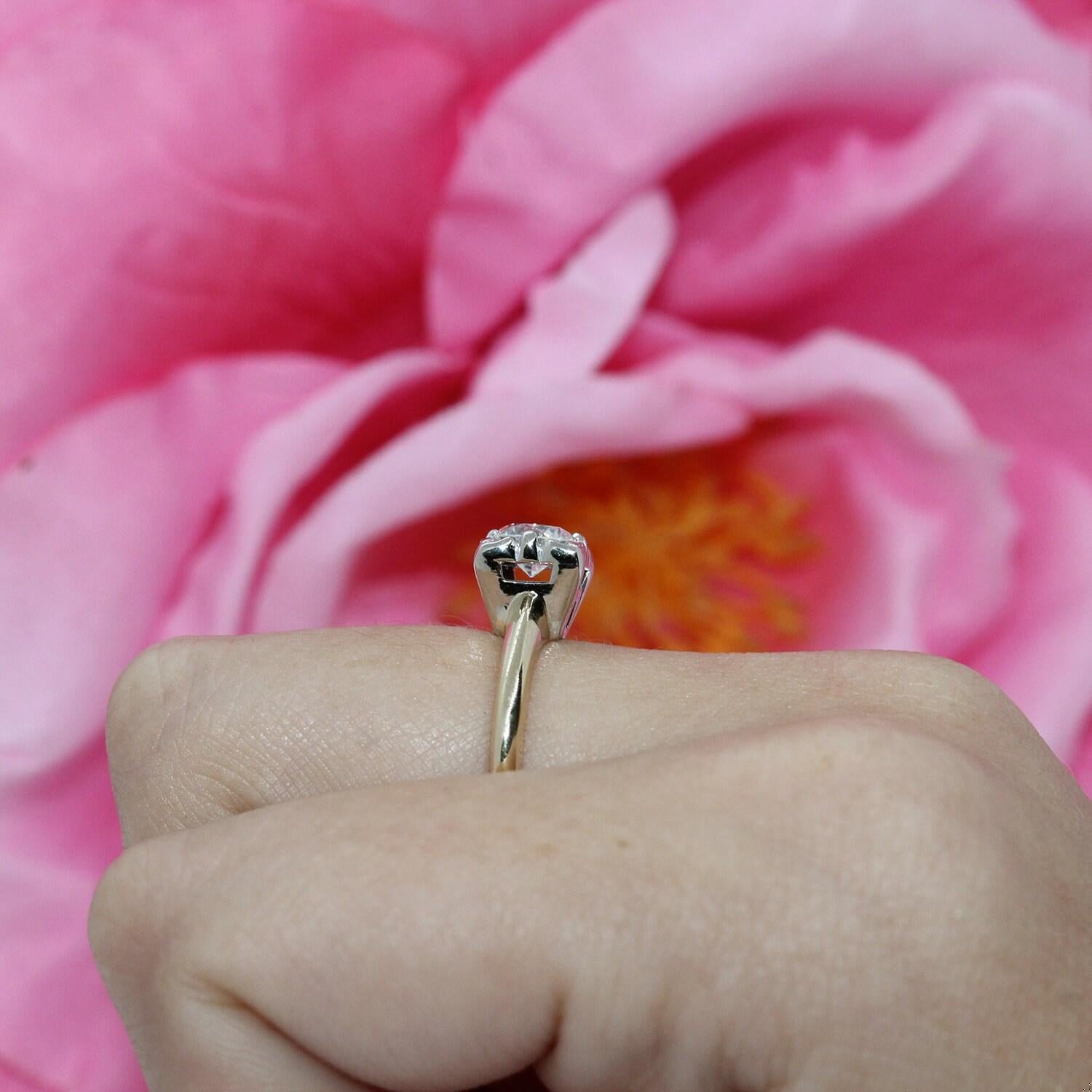 Solitaire Diamond Engagement Ring 14K Two-Tone Gold 0.58 TW SZ 5.25 Vintage