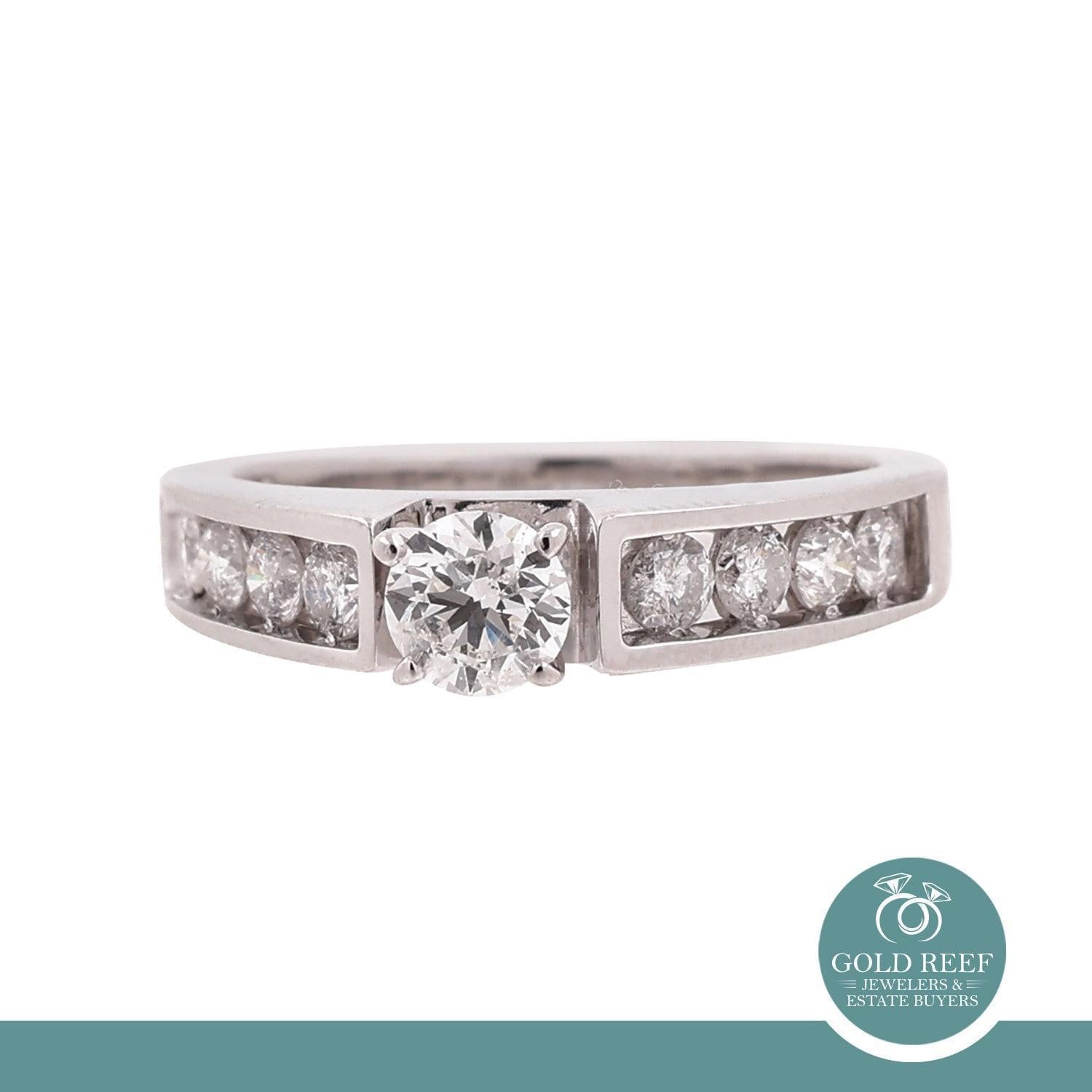 0.93 CTW Solitaire Diamond Engagement Ring With Accents 14K White Gold Size 6