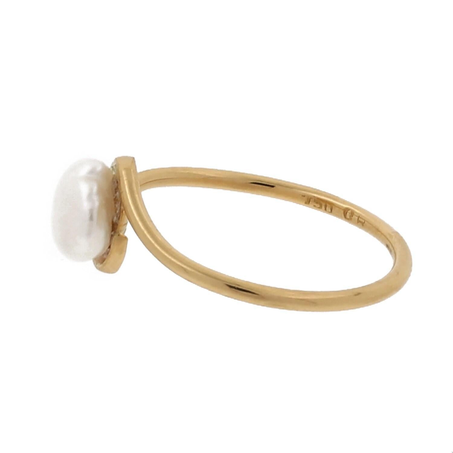Solitaire Freshwater Pearl Bypass Ring 18K Yellow Gold Swirl SZ 6.25 Estate