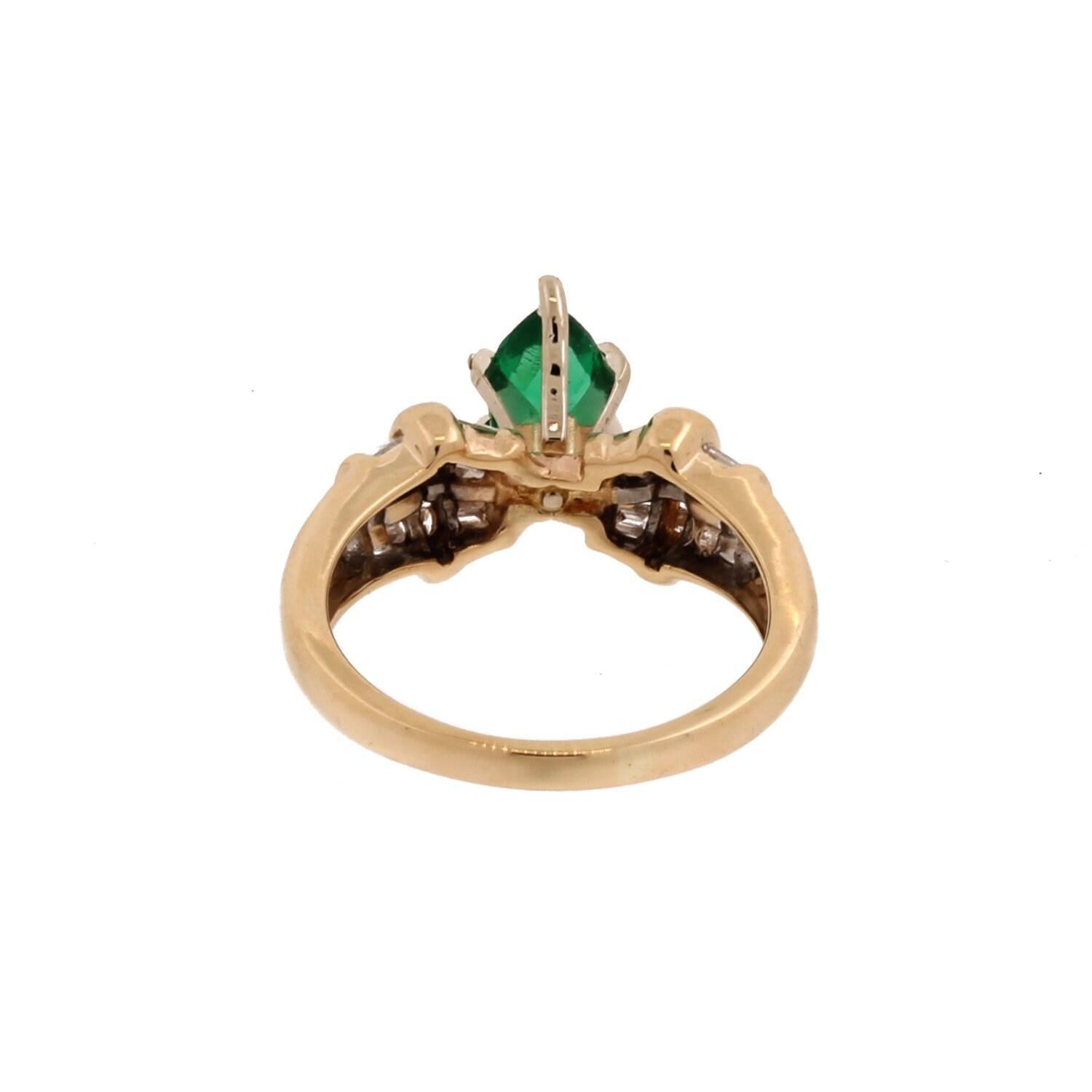 Solitaire Green Emerald Diamond Accent Cocktail Ring 14K Yellow Gold Size 8