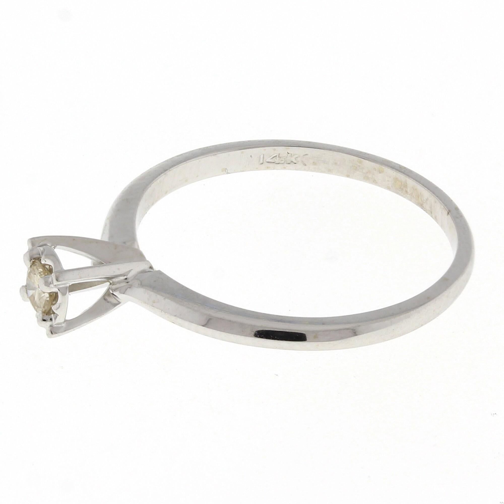 Solitaire Round Diamond Engagement Ring 14K White Gold 0.12 CT Size 7 Ladies