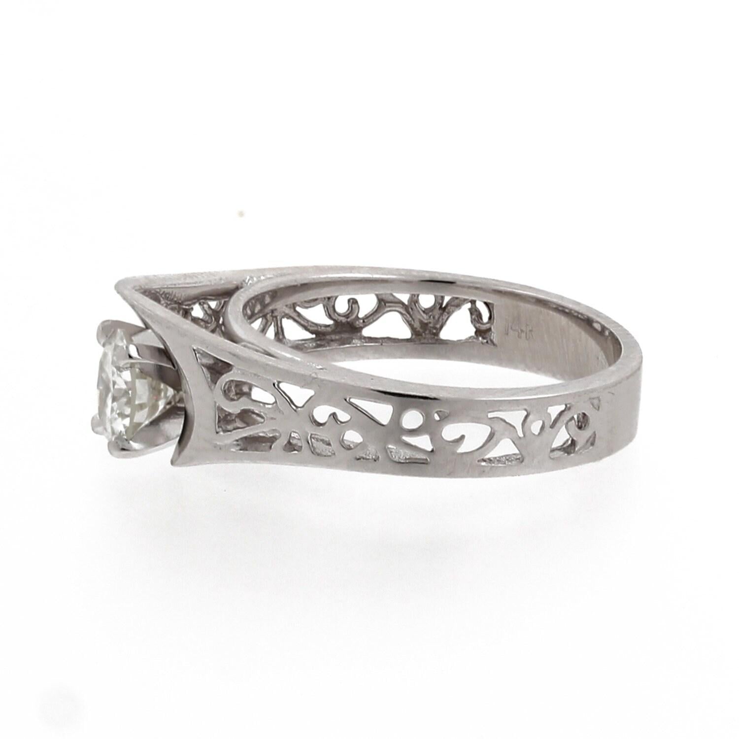 Solitaire Round Diamond Filigree Engagement Ring 14K White Gold 0.51 TW SZ 5.5