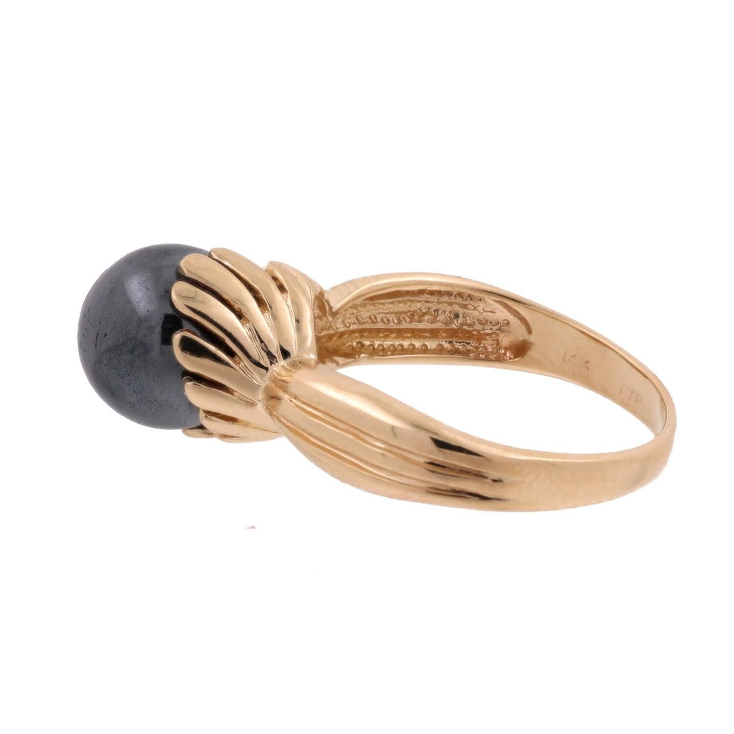 Solitaire Round Hematite Cocktail Ring Yellow Gold Size 8.75 Ladies Estate