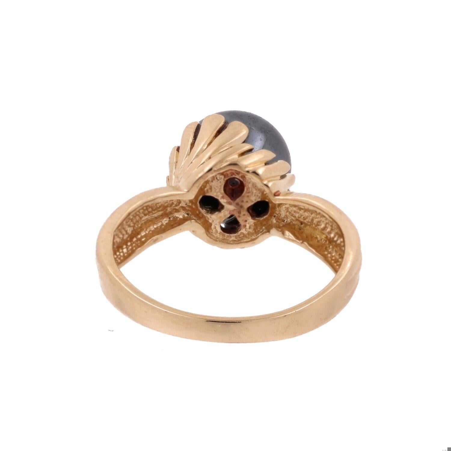 Solitaire Round Hematite Cocktail Ring Yellow Gold Size 8.75 Ladies Estate