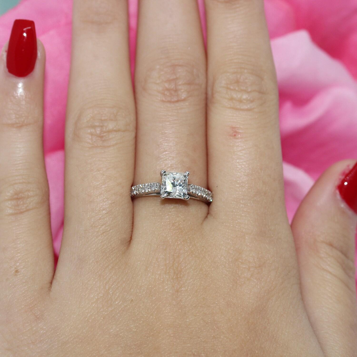 Solitaire Square Cut Diamond Engagement Ring 14K W/Gold 1.35 TW IGI Certificate