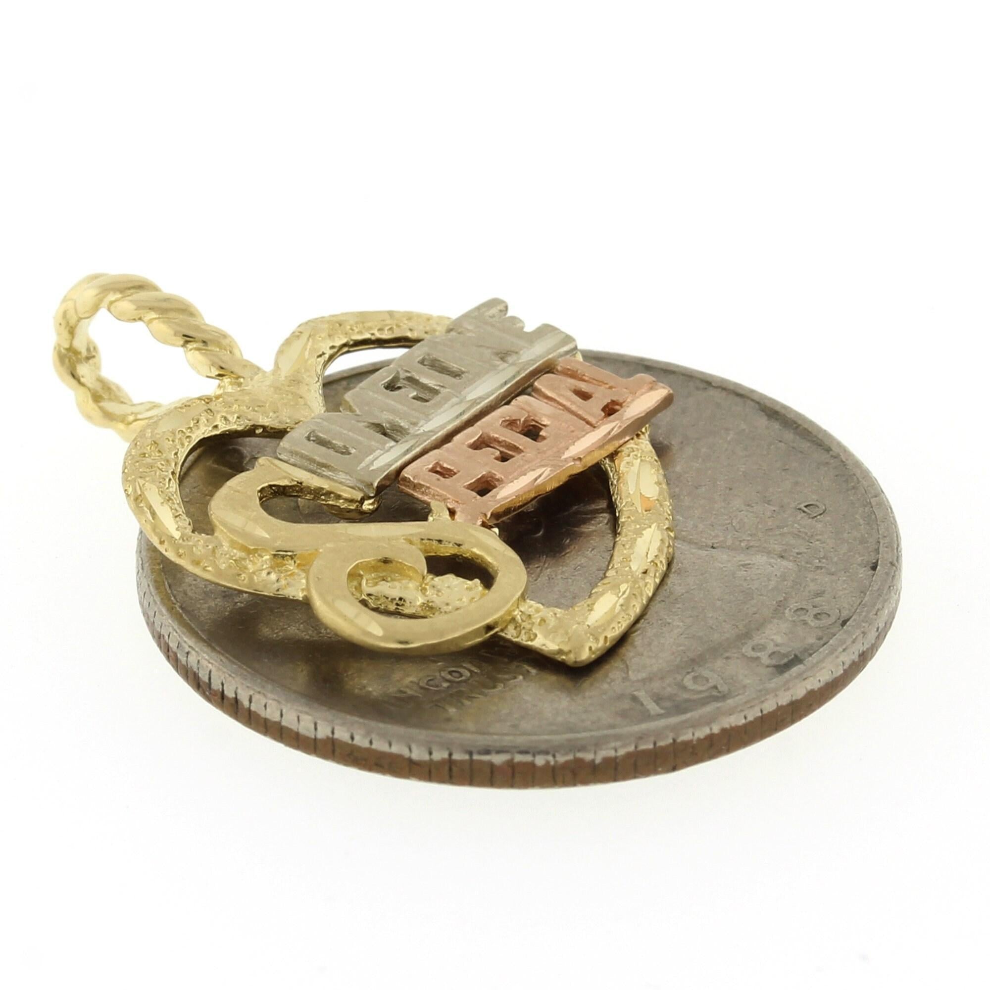 Someone Special Heart Pendant Charm 14K Tricolor Gold 1" Ladies Estate