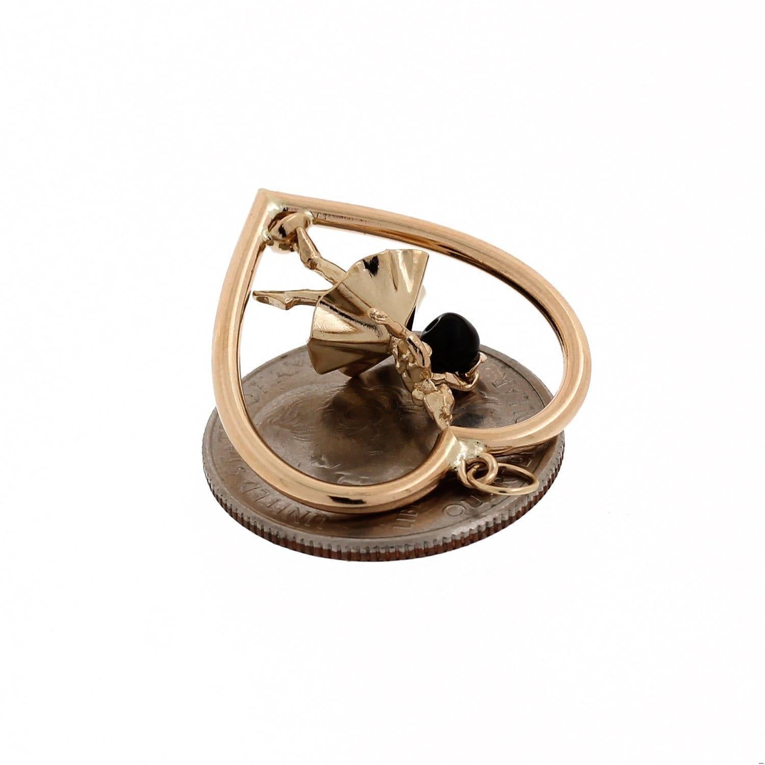 Spinning Ballerina Open Heart Pendant Charm 14K Yellow Gold 1.25" Ladies Vintage