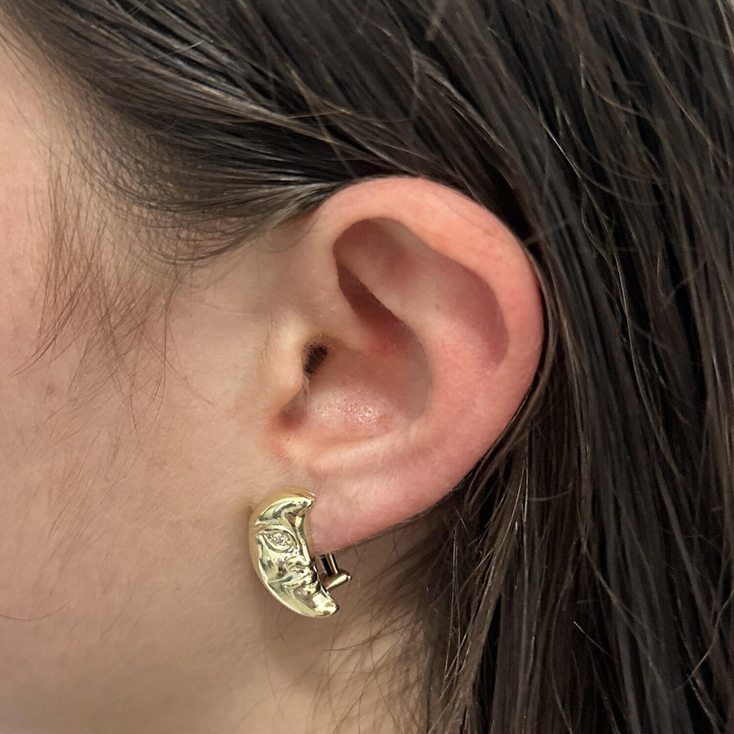 Sun and Moon Diamond Earrings 14K Yellow Gold 0.15 CTW Omega Backs Celestial