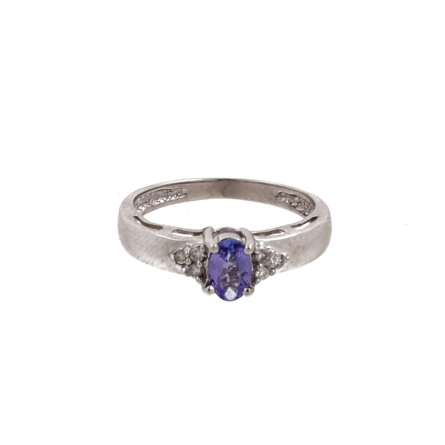 Tanzanite Diamond Cocktail Ring 14K White Gold 0.40 CTW Size 5.5 Estate