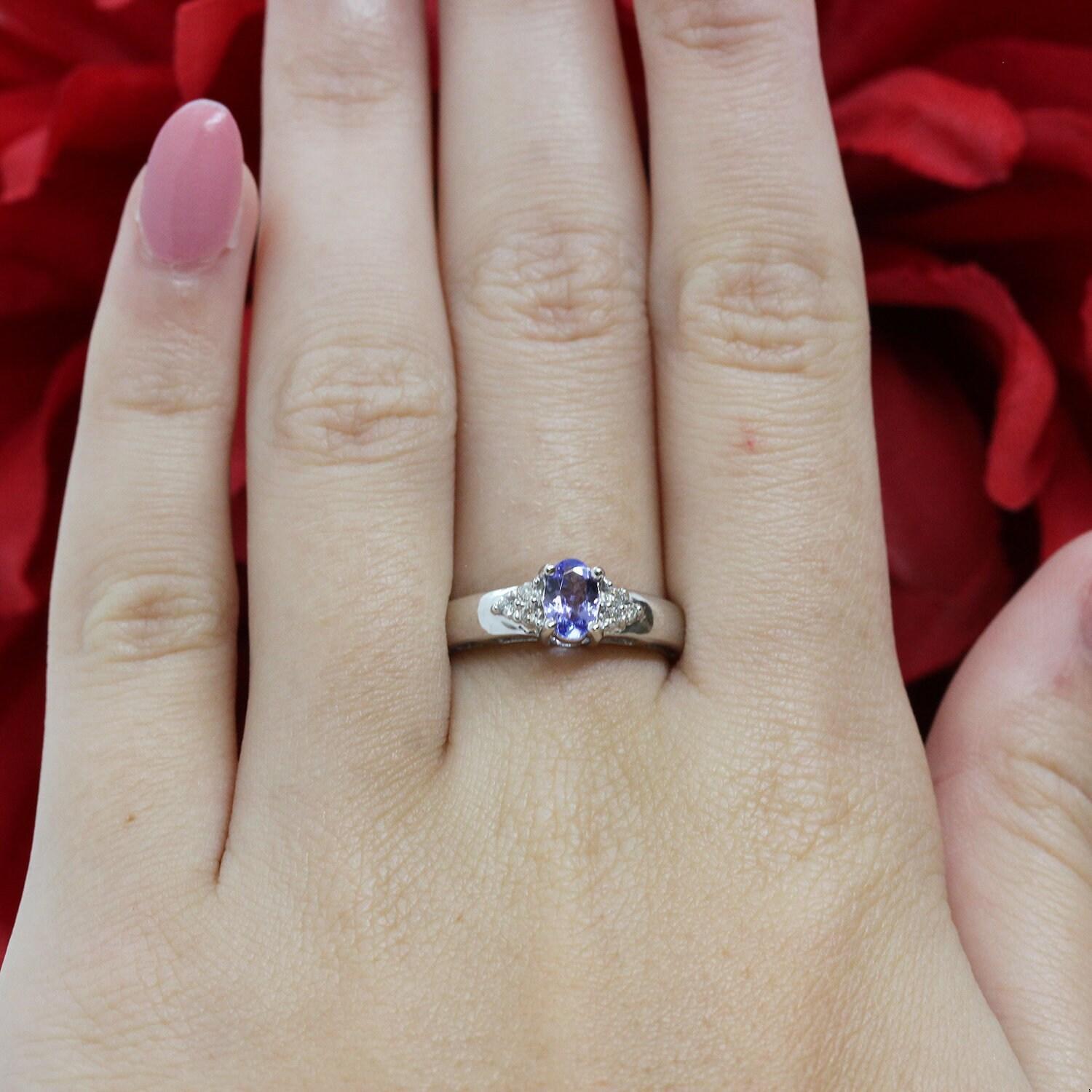 Tanzanite Diamond Cocktail Ring 14K White Gold 0.40 CTW Size 5.5 Estate