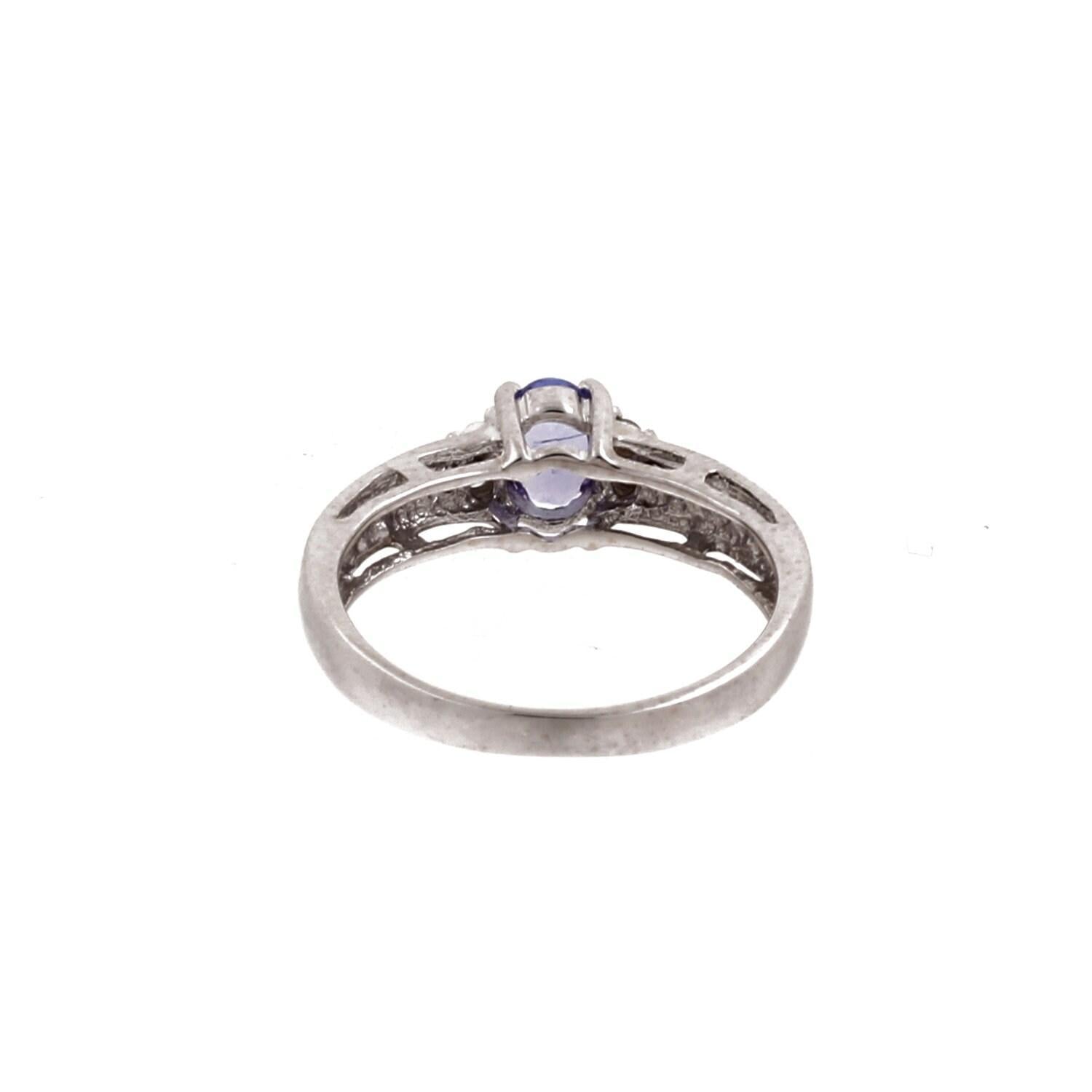 Tanzanite Diamond Cocktail Ring 14K White Gold 0.40 CTW Size 5.5 Estate