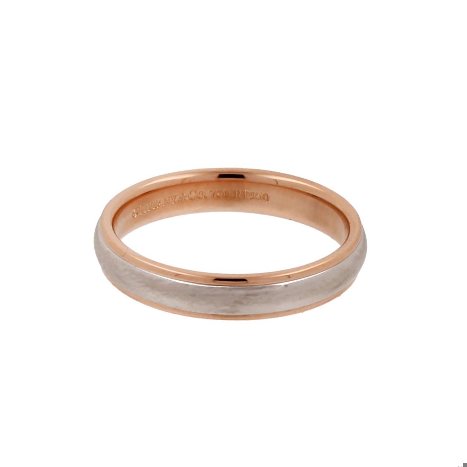 Tiffany & Co. Lucida Band Ring 4mm Platinum 950 18K Rose Gold Size 8.75 Unisex