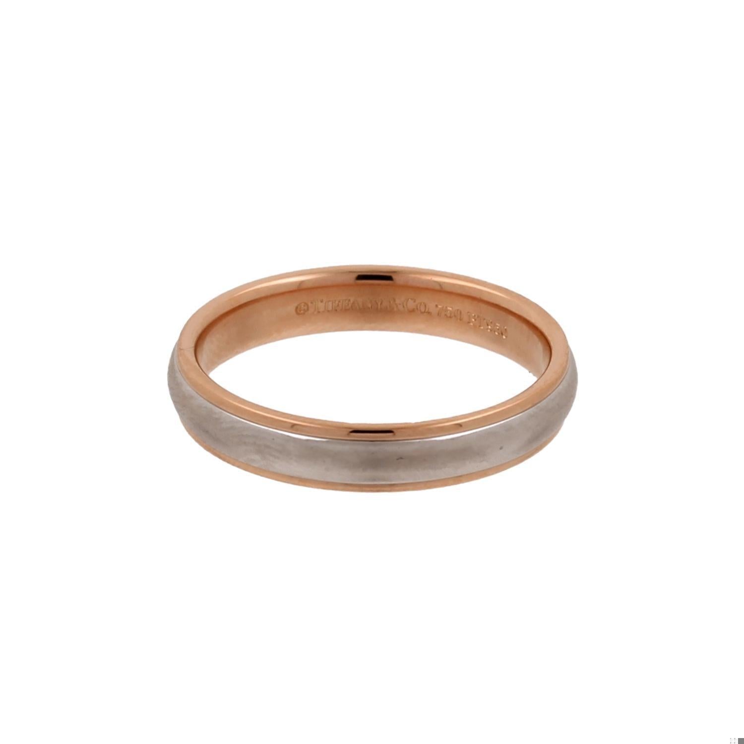 Tiffany & Co. Lucida Band Ring 4mm Platinum 950 18K Rose Gold Size 8.75 Unisex