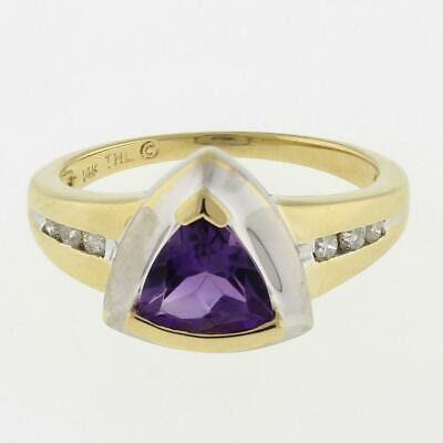Trillion Cut Amethyst Diamond Cocktail Ring 14K Gold 1.15 CTW Size 7.25 Ladies