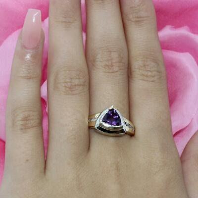 Trillion Cut Amethyst Diamond Cocktail Ring 14K Gold 1.15 CTW Size 7.25 Ladies