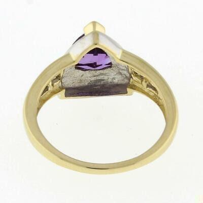 Trillion Cut Amethyst Diamond Cocktail Ring 14K Gold 1.15 CTW Size 7.25 Ladies