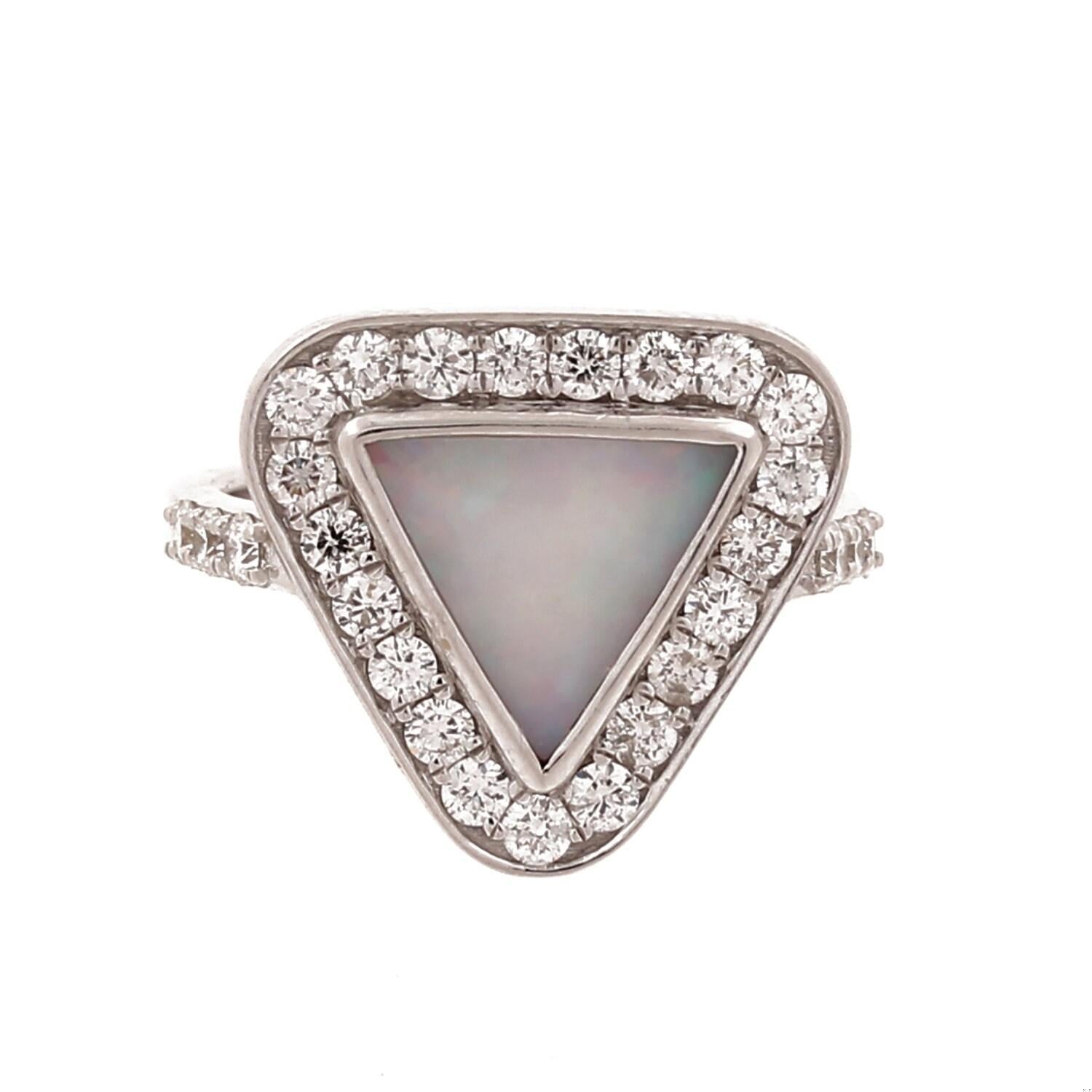 Trillion Cut Opal Diamond Halo Ring 14K White Gold 1.85 CTW SZ 4.25 Estate