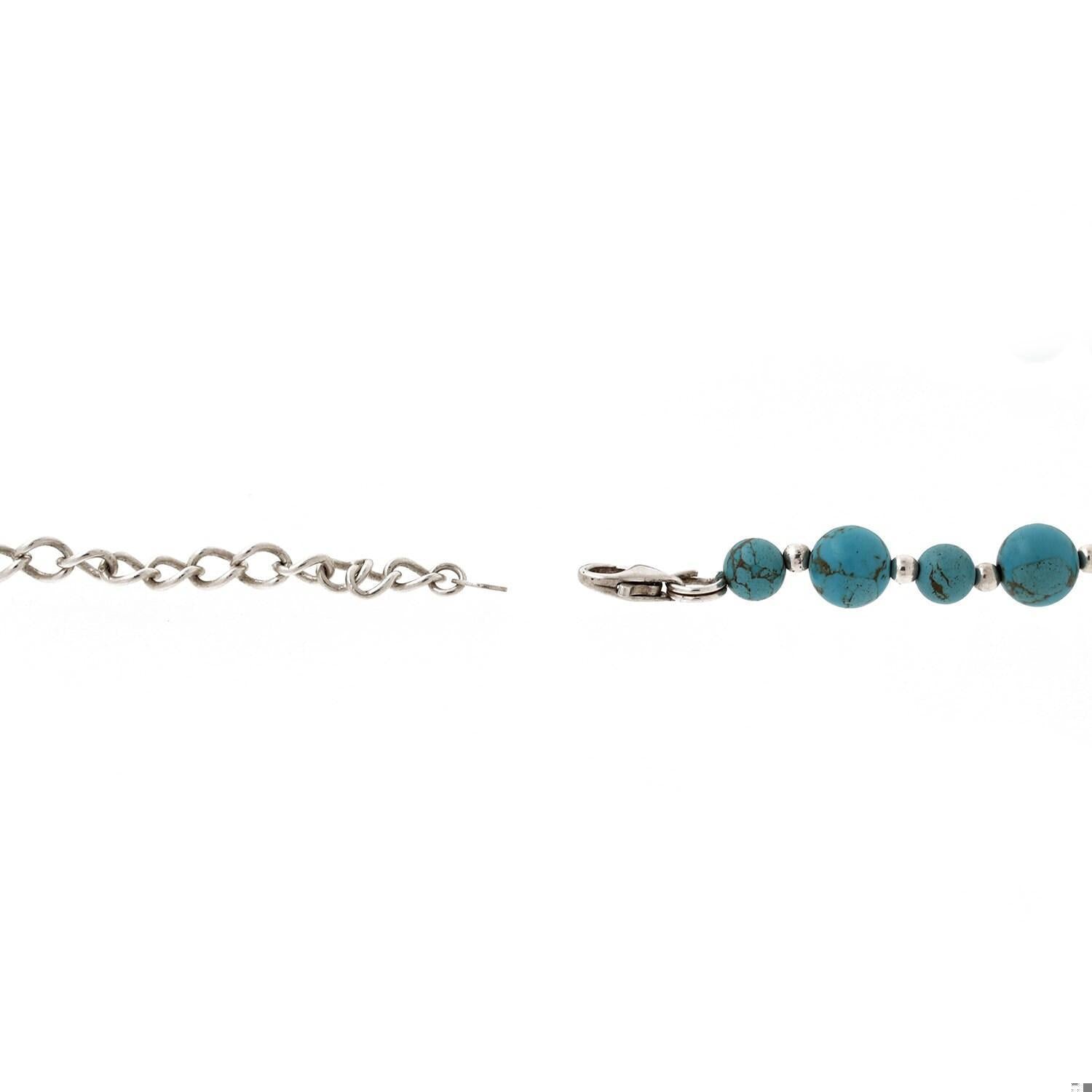 Turquoise Teardrop Pendant Turquoise Beaded Necklace Sterling Silver 20"