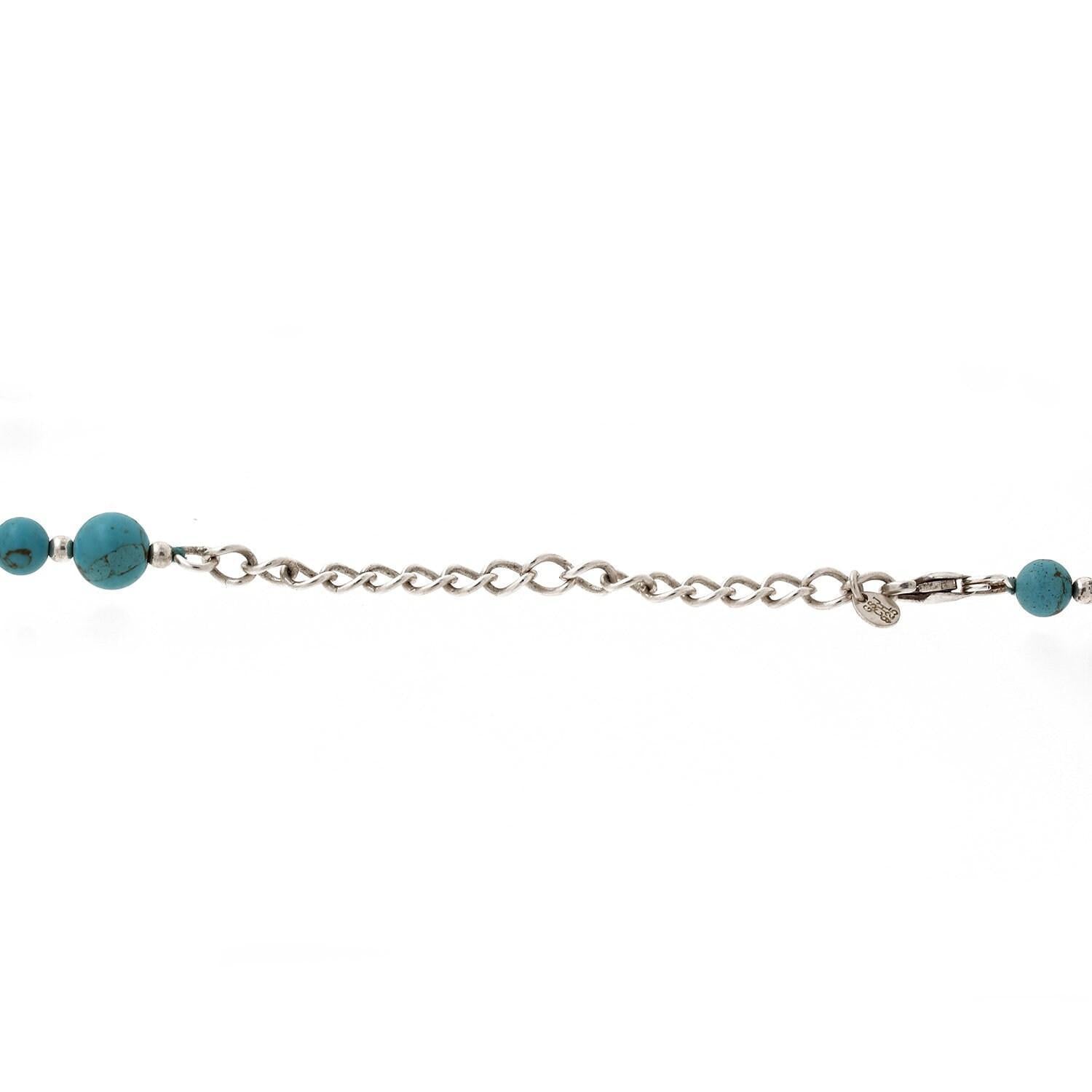 Turquoise Teardrop Pendant Turquoise Beaded Necklace Sterling Silver 20"