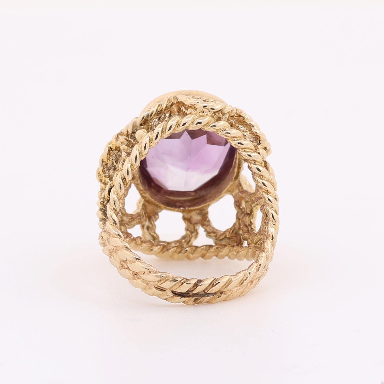 7.00 CT Amethyst Solitaire Ring Filigree Yellow Gold Cable Design Size 5 Ladies