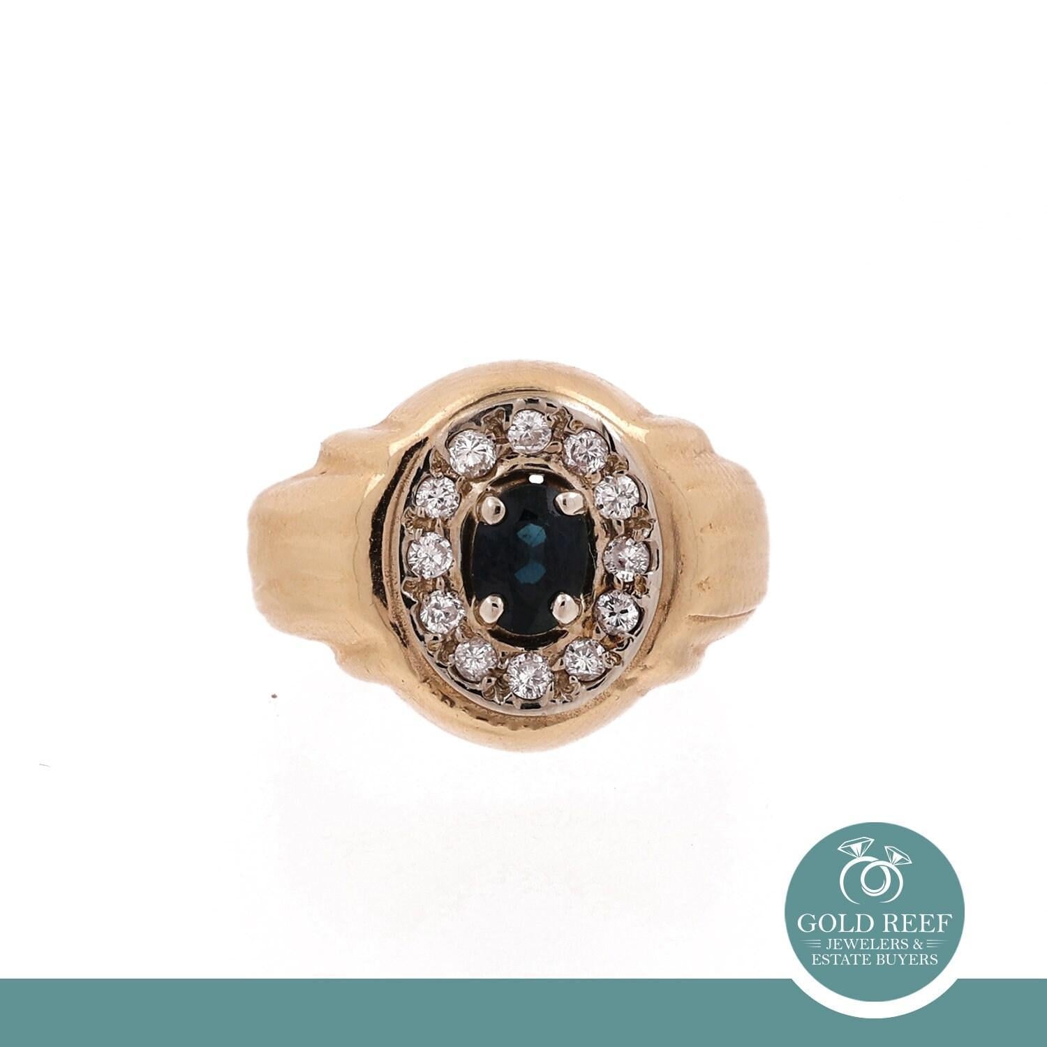 Blue Sapphire Diamond Ring Two-Tone Gold 0.76 CTW Size 4.5 Ladies Vintage Estate