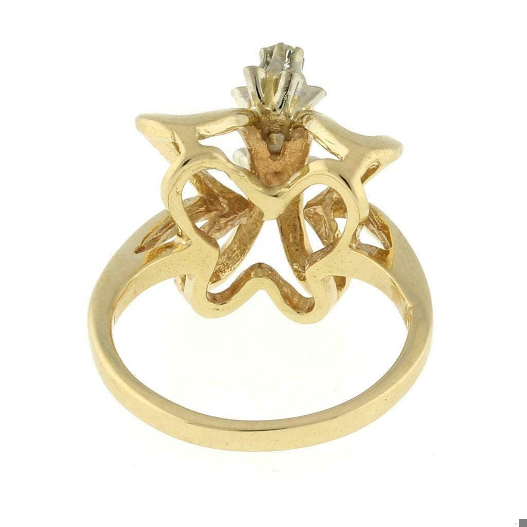 Butterfly Ring 14K Yellow Gold Amethyst Diamond 0.10 CTW Size 4.5 Ladies Vintage