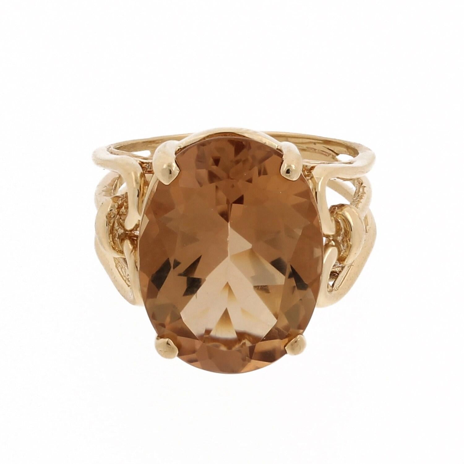 14K Yellow Gold 8.75ct Oval Citrine Scroll Filigree Split Shank Ring Size 5