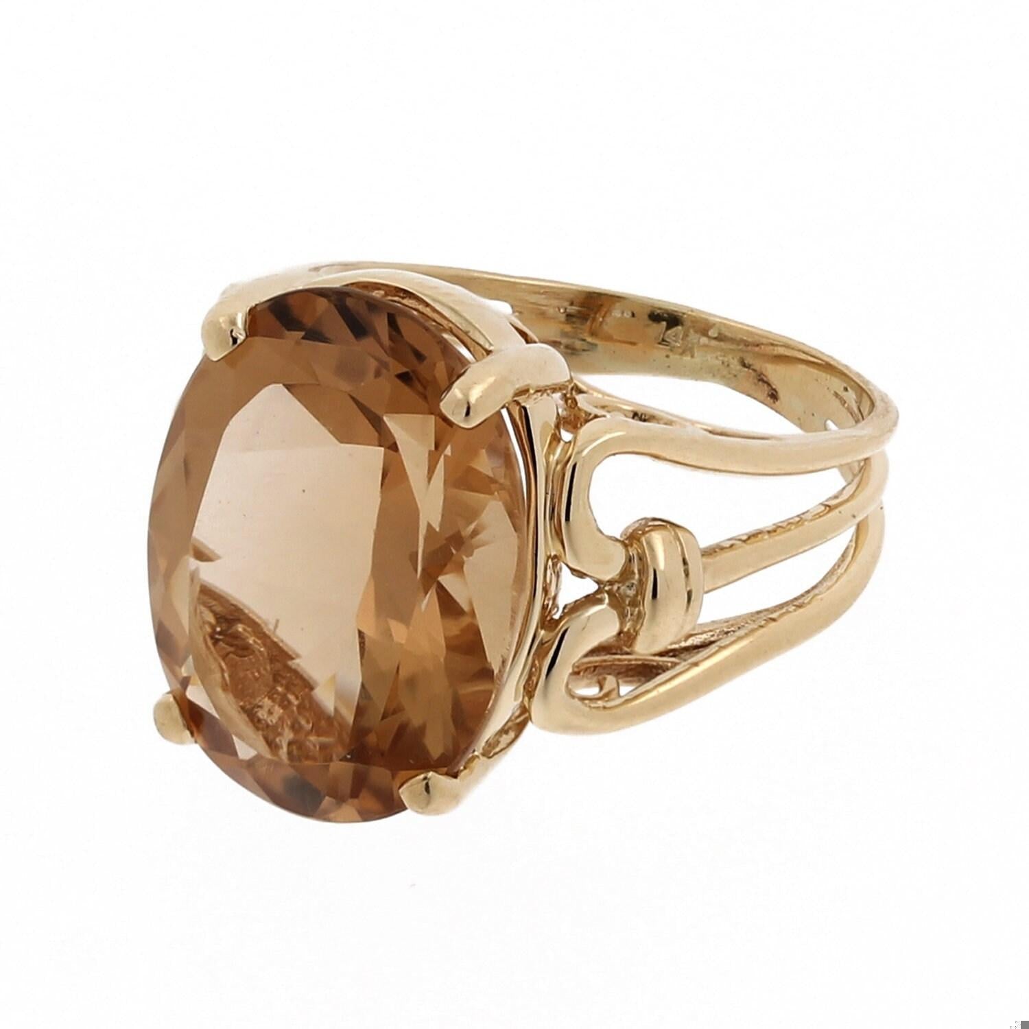 14K Yellow Gold 8.75ct Oval Citrine Scroll Filigree Split Shank Ring Size 5
