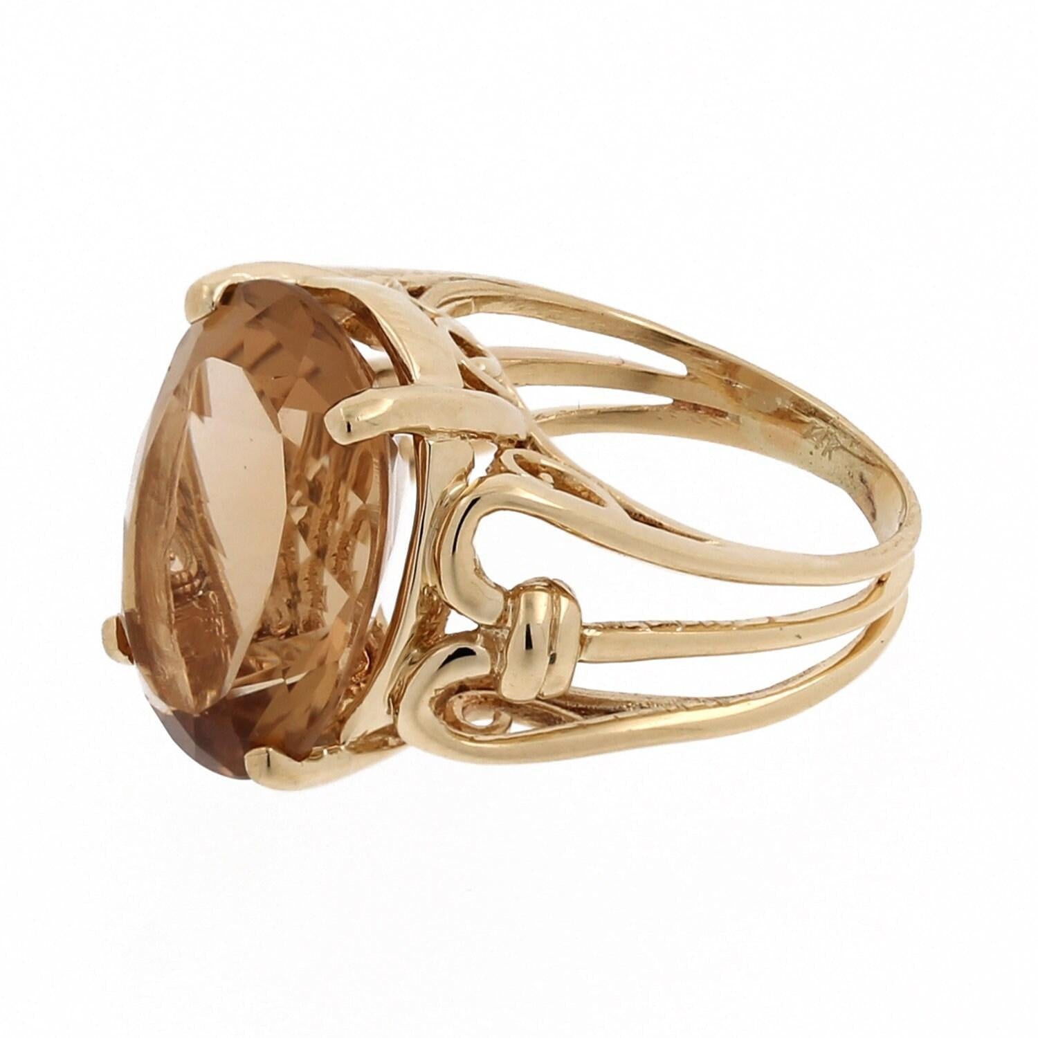 14K Yellow Gold 8.75ct Oval Citrine Scroll Filigree Split Shank Ring Size 5