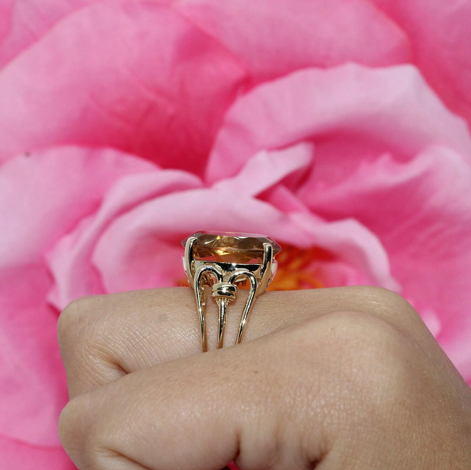 14K Yellow Gold 8.75ct Oval Citrine Scroll Filigree Split Shank Ring Size 5