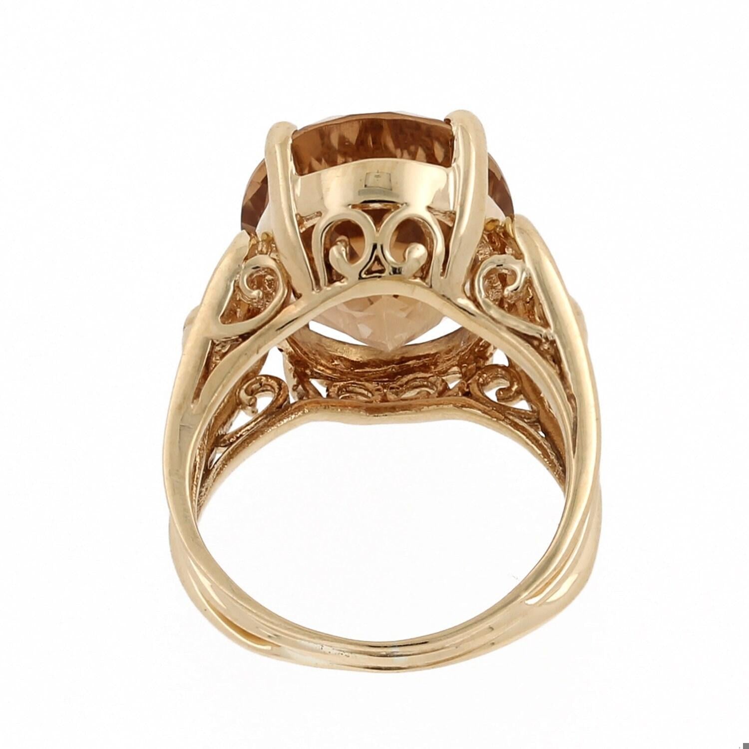 14K Yellow Gold 8.75ct Oval Citrine Scroll Filigree Split Shank Ring Size 5