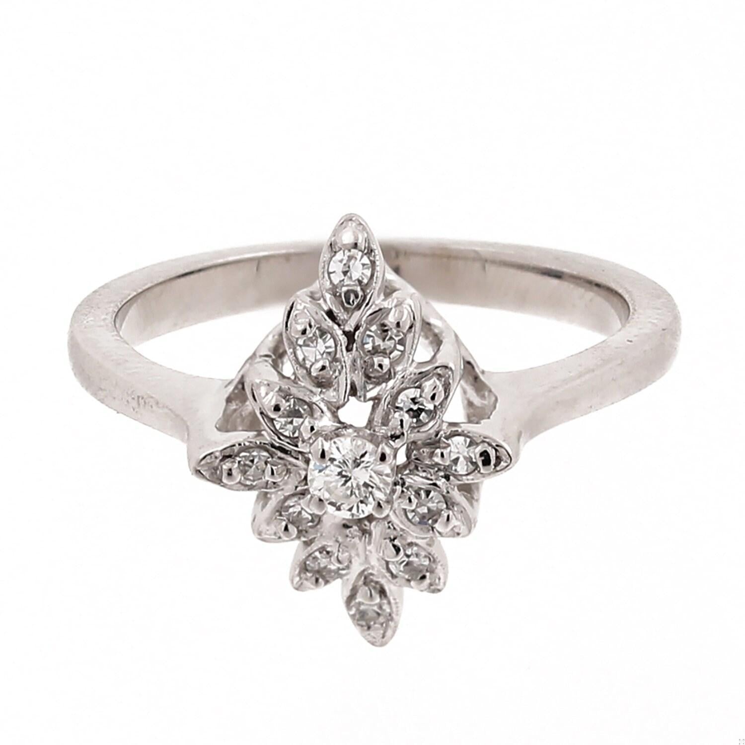 Vintage Cluster Diamond Floral Cocktail Ring White Gold 0.30 TW Size 6 Ladies