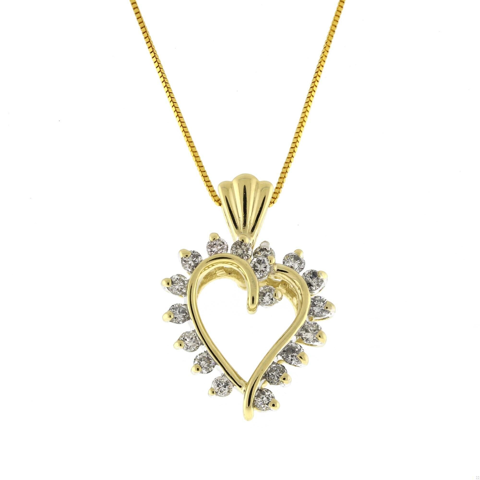 0.50 TW Diamond Open Heart Pendant Charm 14K Yellow Gold Ladies Estate