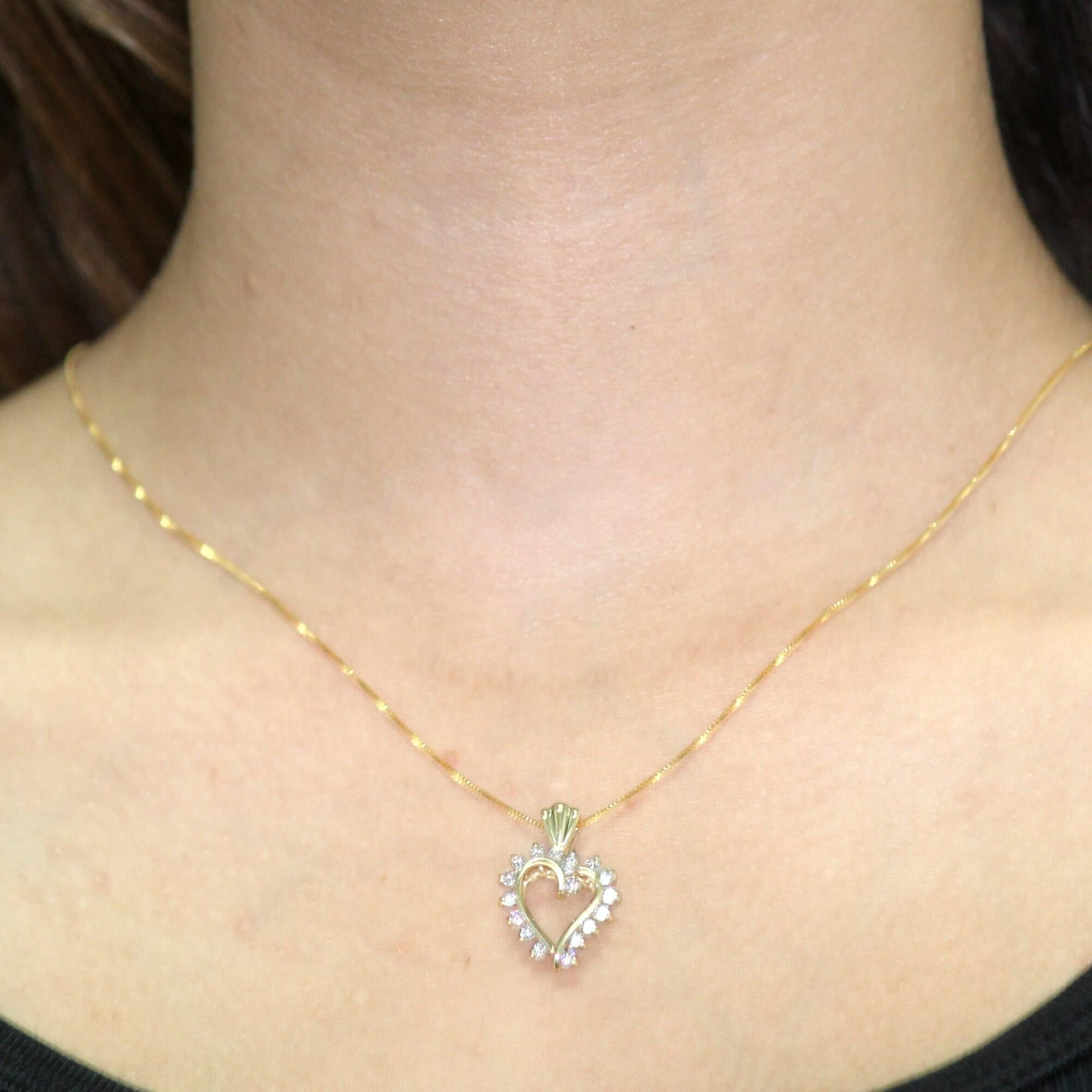 0.50 TW Diamond Open Heart Pendant Charm 14K Yellow Gold Ladies Estate