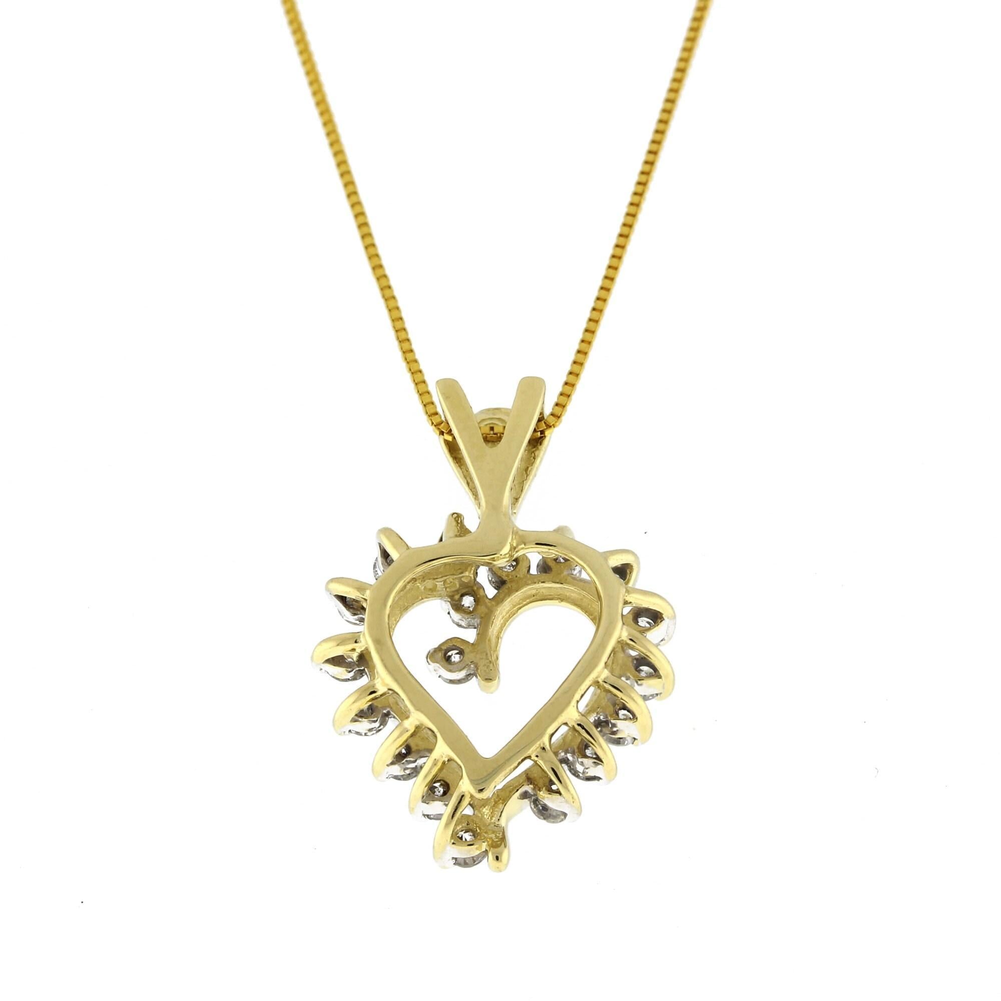 0.50 TW Diamond Open Heart Pendant Charm 14K Yellow Gold Ladies Estate