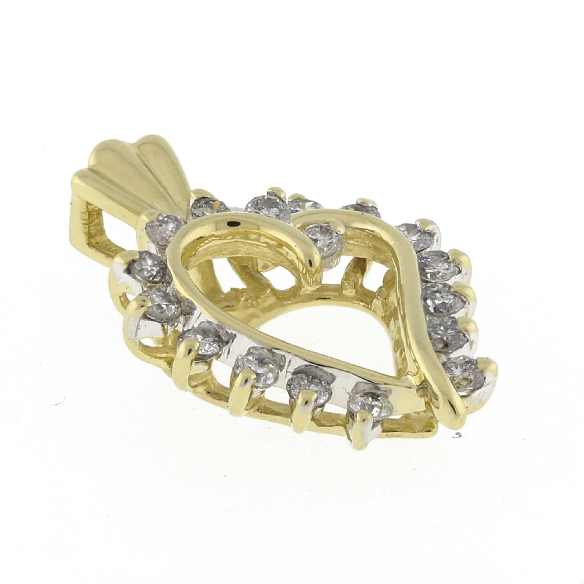 0.50 TW Diamond Open Heart Pendant Charm 14K Yellow Gold Ladies Estate