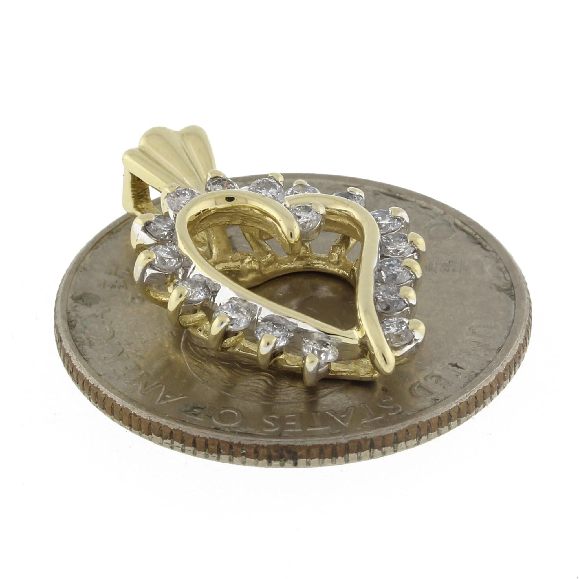 0.50 TW Diamond Open Heart Pendant Charm 14K Yellow Gold Ladies Estate