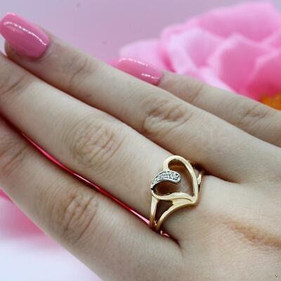 Diamond Open Heart Ring 14K Yellow Gold 0.03 TW Ladies Girls Size 6.5