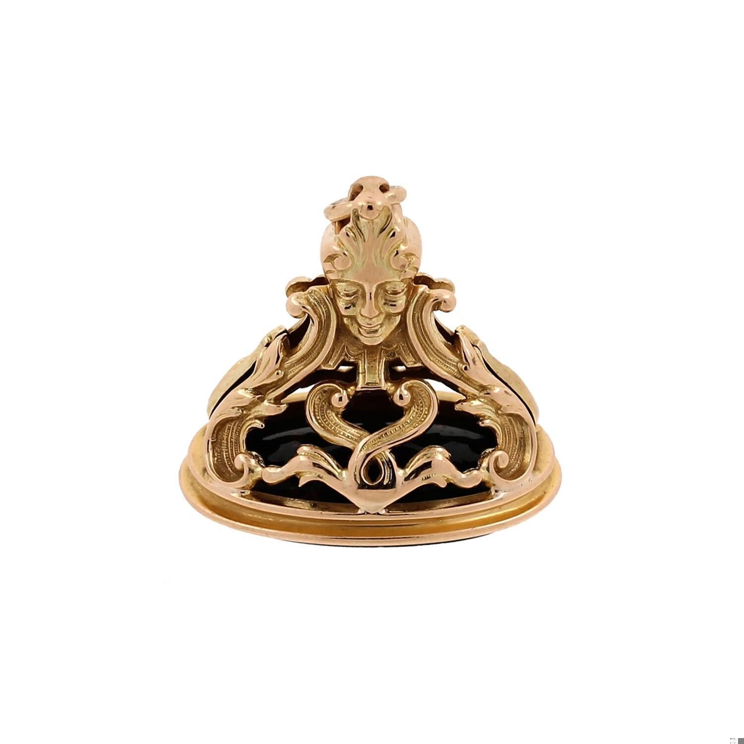 Vintage Filigree Bloodstone Fob Pendant Charm 14K Yellow Gold 1.20"