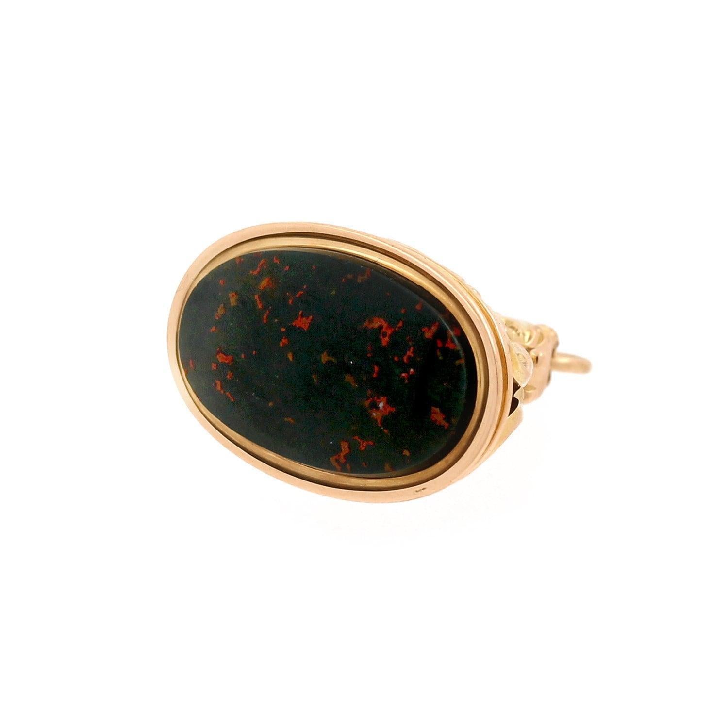 Vintage Filigree Bloodstone Fob Pendant Charm 14K Yellow Gold 1.20"
