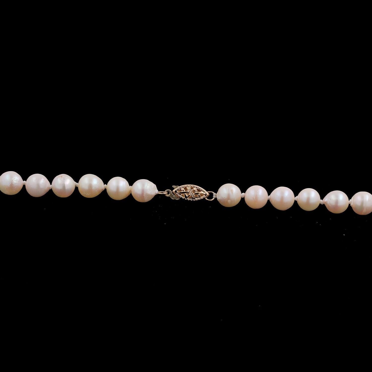 Vintage Freshwater Pearl Necklace 14K Yellow Gold Filigree Clasp 33" Estate